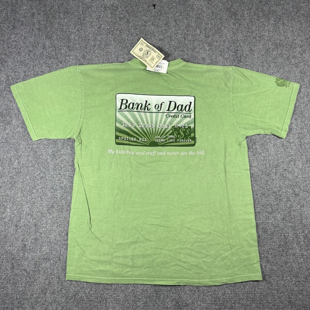 NWT CRAZY SHIRTS HAWAII Mens Large Green "Bank Of Dad" Money T-Shirt Vintage